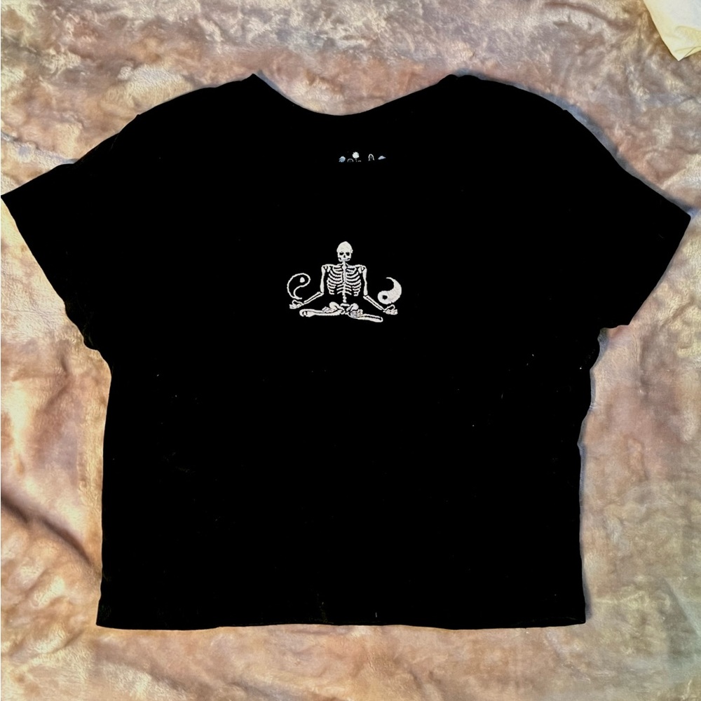 Black Graphic Tee with Skeleton Design